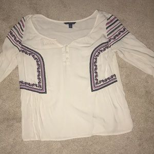 Cream American Eagle three quarter length blouse.